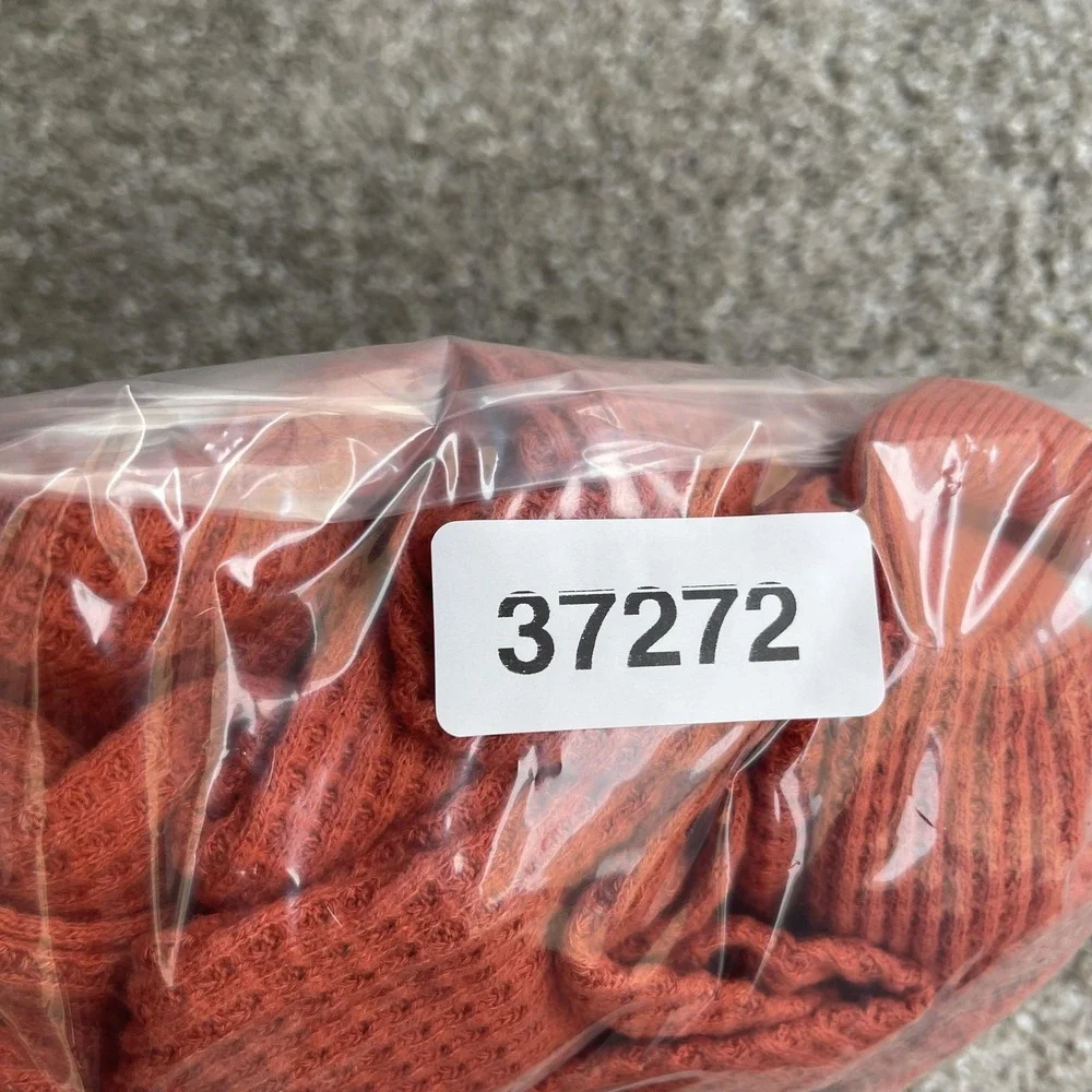 Madewell Sweater Womens Large Orange V Neck Waffle Knit Long Sleeve Pullover